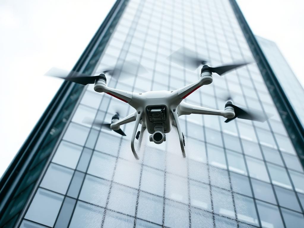 Dron AeroVision duke pastruar një fasadë të lartë
